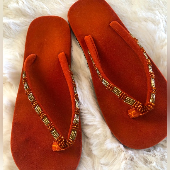 Beaded Orange Sandals, Quite Comfortable - Picture 1 of 15